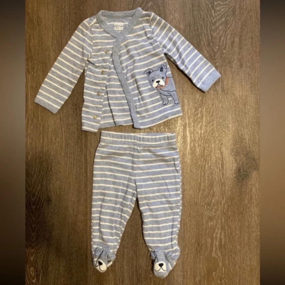 Carter's Blue and White Striped Puppy Knit Matching Set